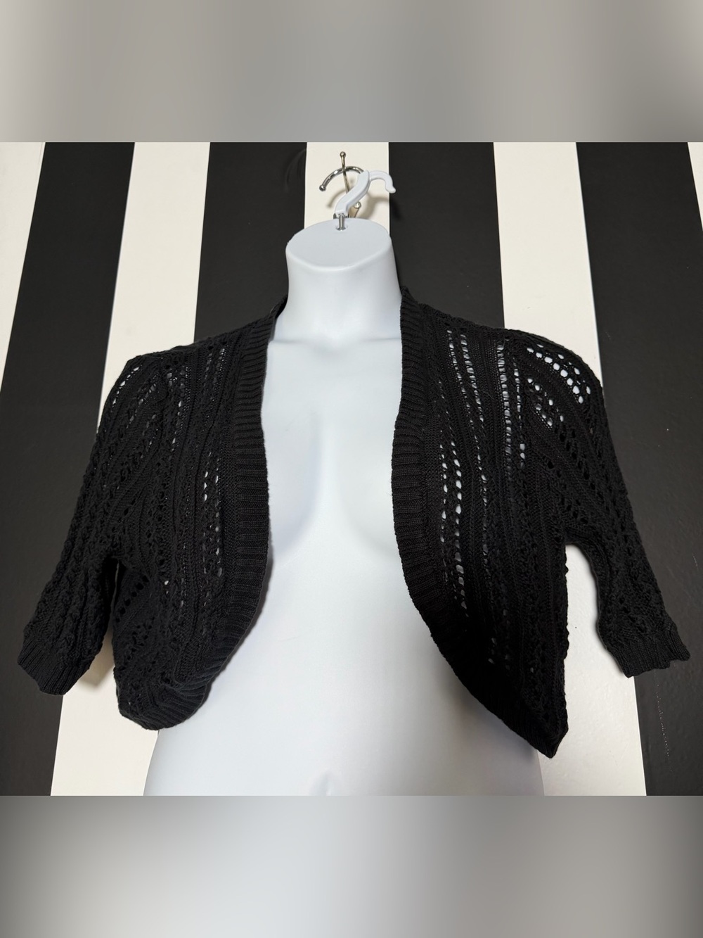 Croft & Barrow Black Open-Front 3/4 Sleeve Knit Bolero Shrug - SZ L